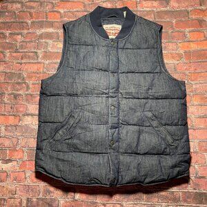 Levis Vest Mens Large Blue Dark Wash Chambray Quilted Full Zip Puffer